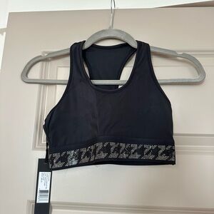 Women's Noli Yoga Crystal Houndstooth Black Sports Bra, Size Small